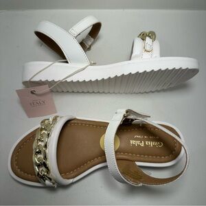 GIULIA PALAI Girls White Sandals with Gold Chain Velcro Strap Size 3 New